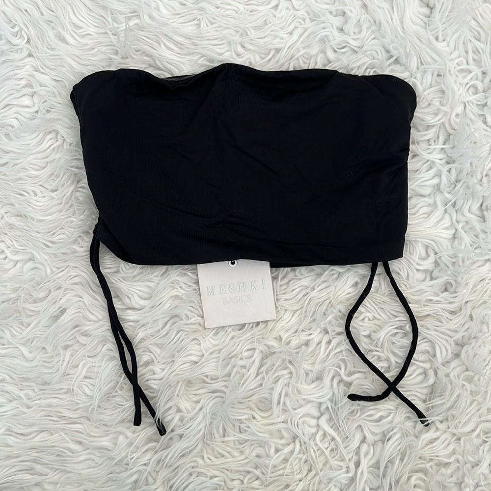MESHKI DRAWSTRING BLACK STRAPLESS TOP